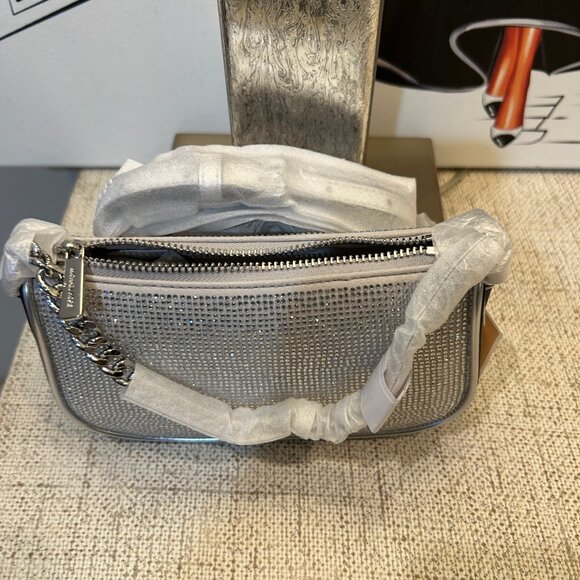 Michael Kors Carmela Silver Sm Pouchette with Cross Body Strap - Picture 7 of 10